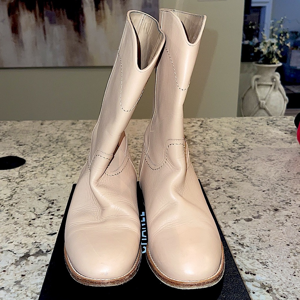 Chanel CC Logo Leather Riding Flat Boots